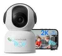 AKINGUAR 2K Pet Security Indoor Camera House Security, Dog Cameras with App, No Month Fee AI Detection & Auto Tracking, 2-Way Talk, One-Touch Call, Dual-Band WiFi, Works with Alexa, 32GB Memory Card