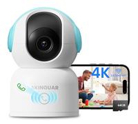 AKINGUAR 4K 8MP Indoor Camera, No Monthly Fee, 360°Pan/Tilt, No-subscription AI Detection, 2-Way Talk, One Touch Call, Night Vision, Auto Tracking, 2.4G/5GHz WiFi, with 64GB Memory Card, Blue
