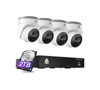 Akinguar 4K PoE CCTV Camera Systems, 8CH NVR with 2TB HDD and 4X 8MP Home Security IP Cameras with Person/Vehicle/Face Detection for 24/7 Recording, 100ft IR Night Vision, 2-Way Audio, IP66 Waterproof