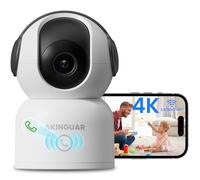 AKINGUAR Wifi Camera, 4K 8MP Pet Camera Indoor Camera for Security, Dog Camera, 360°Pan/Tilt Home Cameras, 2-Way Talk, One-Touch Calling, Night Vision, Smart Motion Tracking, Black