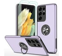 AKINIK for Samsung Galaxy S21 Ultra Case, with Self Healing Flexible TPU Screen Protector 2PCS, Military Grade Double Shockproof Invisible Kickstand Case for Galaxy S21 Ultra (Purple)