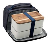 akinod Bento Lunch Box for Adults - 1.4L Leakproof Lunchbox with Stackable Compartments, Microwave Safe, Insulated Bag & Acacia Cutting Board Lid - Meal Prep Container for Work, Travel & Fitness