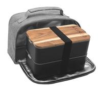 akinod Bento Lunch Box for Adults - 1.4L Leakproof Lunchbox with Stackable Compartments, Microwave Safe, Insulated Bag & Acacia Cutting Board Lid - Meal Prep Container for Work, Travel & Fitness