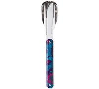 Akinod Travel Cutlery Set - 3-Piece Reusable Stainless Steel Knife Fork Spoon Set with Magnetic Handle & Case, Portable Camping Cutlery, Picnic or Lunch Break, Camping Essentials - Hibiscus