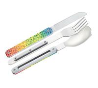 Akinod Travel Cutlery Set - 3-Piece Reusable Stainless Steel Knife Fork Spoon Set with Magnetic Handle & Case, Portable Camping Cutlery, Picnic or Lunch Break, Camping Essentials - Pixel