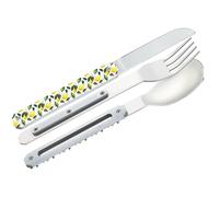 Akinod Travel Cutlery Set - 3-Piece Reusable Stainless Steel Knife Fork Spoon Set with Magnetic Handle & Case, Portable Camping Cutlery, Picnic or Lunch Break, Camping Essentials - Lemons