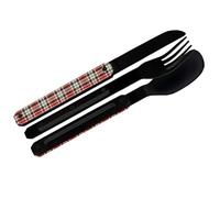Akinod Travel Cutlery Set - 3-Piece Reusable Stainless Steel Knife Fork Spoon Set with Magnetic Handle & Case, Portable Camping Cutlery, Picnic or Lunch Break, Camping Essentials - Red Tartan