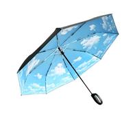AKINOYAMA Automatic Windproof Folding Umbrella, 47 Inch Large Compact Travel Umbrella with Auto Open Close, Triple Rib Fibreglass Frame umbrella for mans and woman Carabiner Handle (Blue sky)