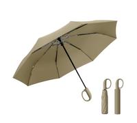 AKINOYAMA Automatic Windproof Folding Umbrella, 47 Inch Large Compact Travel Umbrella with Auto Open Close, umbrella for mans and woman Carabiner Handle (Beige)