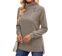 Akiooue Jumpers for Women UK,Turtleneck Lightweight Solid Color Ribbed Ladies Casual Knitwear Office Daily Going Out Festive Wear Sweatshirts Khaki Size 16