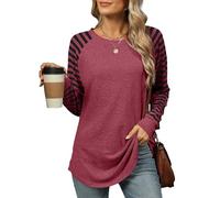 Akiooue Ladies Long Sleeve Tops, Plus Size Tops for Women T Shirt Loose Fit Fall Clothes for Party Holiday Daily Wear Lightweight Sweatshirts Wine Red 2X-Large