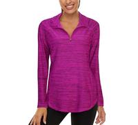 Akiooue Purple Black Long Sleeve Sports Tops for Women, Casual Womens Golf Polo Shirts Womens Go Hiking Tops Ladies Gym Workout Tops