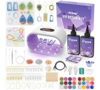 Akisey Resin Glue Jewelry Making Kit, 200g Clear Resin Glue with Two-Sided Light & Molds, Starter Kit for Making Jewelry, Earring, Necklaces, Keychains