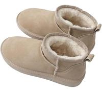 Akistars Mini Ankle Boots for Women, Classic With Fur Lined, Warm Winter Boots With Non-Slip Coating, Beige, 8 UK