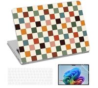AKIT Compatible with 15 inch Microsoft Surface Laptop 7 Case Touchscreen Model 2037, Durable Scratch-Resistant Hard Shell with Cute Pattern + Keyboard Cover+ Screen Protector, Brown Green Plaid