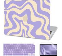 AKIT Compatible with MacBook Air 13 Inch Case M1 2022 2021 2020 2019 2018 A2337 A2179 A1932, Pattern Hard Shell Laptop Case+Screen Protector+Keyboard Cover for Mac Book Air 13.3 Inch, Violet Wave