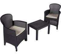 Akita 3-Piece Garden Rattan Effect Lounge Bistro Patio Set with Cushions