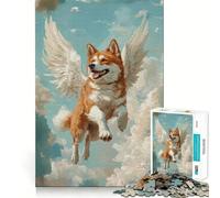 Akita Angel Dog Remembrance Artwork 1000 Piece Jigsaw Puzzle for Teenagers Brain Calisthen Bright Detail Hard Challenge Wall Art (38x52cm)