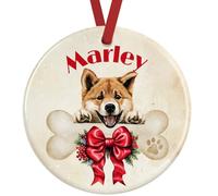 Akita Christmas Ornament - Personalised Dog Decoration - Custom Ceramic Bauble with Name & Gift Box, UK Made