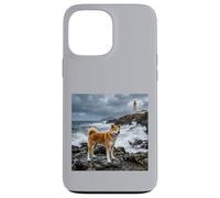 Akita Coastal Cliff Lighthouse Ocean Storm Scene Case for iPhone 13 Pro Max