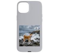 Akita Coastal Cliff Lighthouse Ocean Storm Scene Case for iPhone 15 Plus
