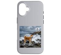 Akita Coastal Cliff Lighthouse Ocean Storm Scene Case for iPhone 16