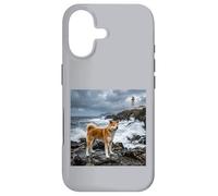 Akita Coastal Cliff Lighthouse Ocean Storm Scene Case for iPhone 17