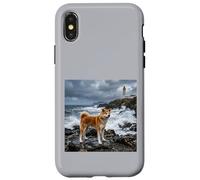 Akita Coastal Cliff Lighthouse Ocean Storm Scene Case for iPhone X/XS