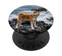 Akita Coastal Cliff Lighthouse Ocean Storm Scene PopSockets Adhesive PopGrip