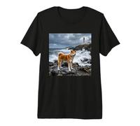 Akita Coastal Cliff Lighthouse Ocean Storm Scene Premium T-Shirt