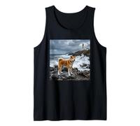 Akita Coastal Cliff Lighthouse Ocean Storm Scene Tank Top