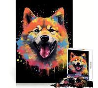 Akita Inu Color Shiba Inu 1000 Pieces Puzzles for Adults Strong Memory Quality Print Fun Challenge Night Fun (38x52cm)