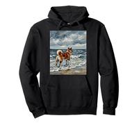Akita Inu Starry Night Dog at the Beach Artwork Pullover Hoodie