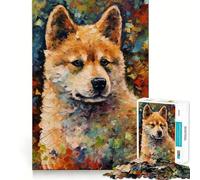 Akita Puppy Art Adults Puzzles 1000 Piece Jigsaws Brain Skill Good Thick Pattern Assemble Night Game (38x26cm)