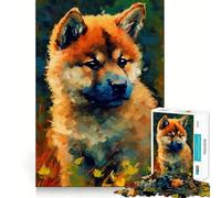 Akita Puppy Art for Adults 1000 Piece Puzzle Brain Exercise HD Print Home Activity Birthday Art Gift (38x26cm)