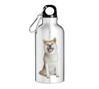 Akita Shiba Inu Smiling Tourist Water Bottle Silver