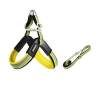 Akita Y-shaped harness and leash set, 1.4m lightweight anti-pull harness, soft padding green L