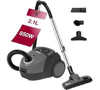 Akitas C5 Bagged Vacuum Cleaner, 9m Cleaning Reach, 850W High Suction for Carpet & Hard Floor, HEPA Filtration for Allergies & Pets, with German Wessel-Werk Head & 3 Tools, Compact & Lightweight