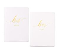 AKITSUMA Vow Books for Wedding, Lined Paper, Small His and Her Vows Book, Set of 2, Real Gold Foil (White + White/Gold Foil)