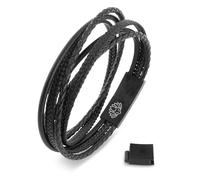 Akitsune Ambush Synthetic Leather Bracelet | Magnetic Clasp Stainless Steel - Wrap Bracelet Braided Mens Bangle Wristband | incl. Beautiful Jewelry Gift Box - Black-Black - 43cm