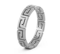 Akitsune Argius Ring | Greek Ornament Design Ring Womens Mens Stainless Steel Filigree Meander - Silver - US 7