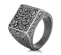 Akitsune Floris Ring | Design Ring Womens Mens Stainless Steel Great Floral flower Ornament Signet - Antique Silver - US 9