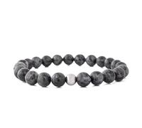 Akitsune Globae Pearl Bracelet | Bracelet Women Men Beads Semi-Precious Stone Spiritual Energy Stone - Matte Black Onyx - 18 cm, 20 Zentimter, Stainless Steel