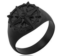Akitsune Guidance Ring | Compass Card North Nautical Ring Men's Stainless Steel Designer Matte Black