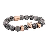 Akitsune Obsidian Beaded Bracelet | Link Bangle Trinket Women Onyx Lava Stone - Rose Gold Grey - 18cm