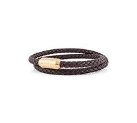 Akitsune Suprema Magnetic Leather Bracelet - Link Bangle Trinket Women Men Stainless Steel - Double Wrapped Bracelet Gold - Brown 41cm