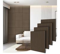 AKK-ART 4 Pack Acoustic Wall Panels-23.62"x23.62" Slat Wood Wall Panels, Decorative Sound Absorbing Wooden Acoustic Panels,Wood Panelling for Home Living Room Bedroom-15.5 sq.ft.Brown Oak