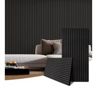 AKK-PANE 2 Pack Acoustic Wall Wood Panels - 1200 MMX 600mm 1.44 m² - 3D Slat Wall Panelling for Wall and Ceiling, Sound Absorbing Wooden Wall Panels for Living Room, Bedroom, Office(Mirage Black 22#)