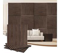 AKK-PANE 4 Pack Acoustic Wall Wood Panels - 1200 mmx 600mm 1.44 m², 3D Slat Wall Panelling for Wall and Ceiling, Sound Absorbing Wooden Wall Panels for Living Room, Bedroom, Office (Black Walnut 11#)