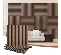 AKK-PANE 4 Pack Acoustic Wall Wood Panels - 600 mm x 600mm 1.44 m² - 3D Slat Wall Panelling for Wall and Ceiling - Sound Absorbing Wooden Wall Panels for Living Room, Bedroom, Office (Dark Walnut 5#)